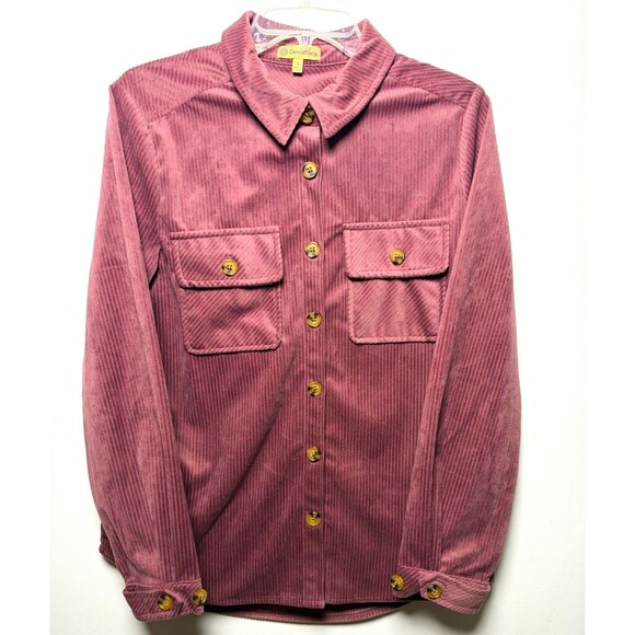 Democracy Tops - Democracy Women’s  S Dark Pink Corduroy Long Sleeve Button-Up Shirt Shacket